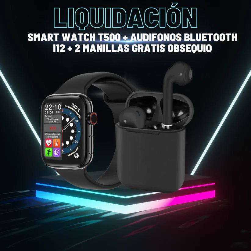 RELOJ INTELIGENTE T500+AUDIFONOS I12